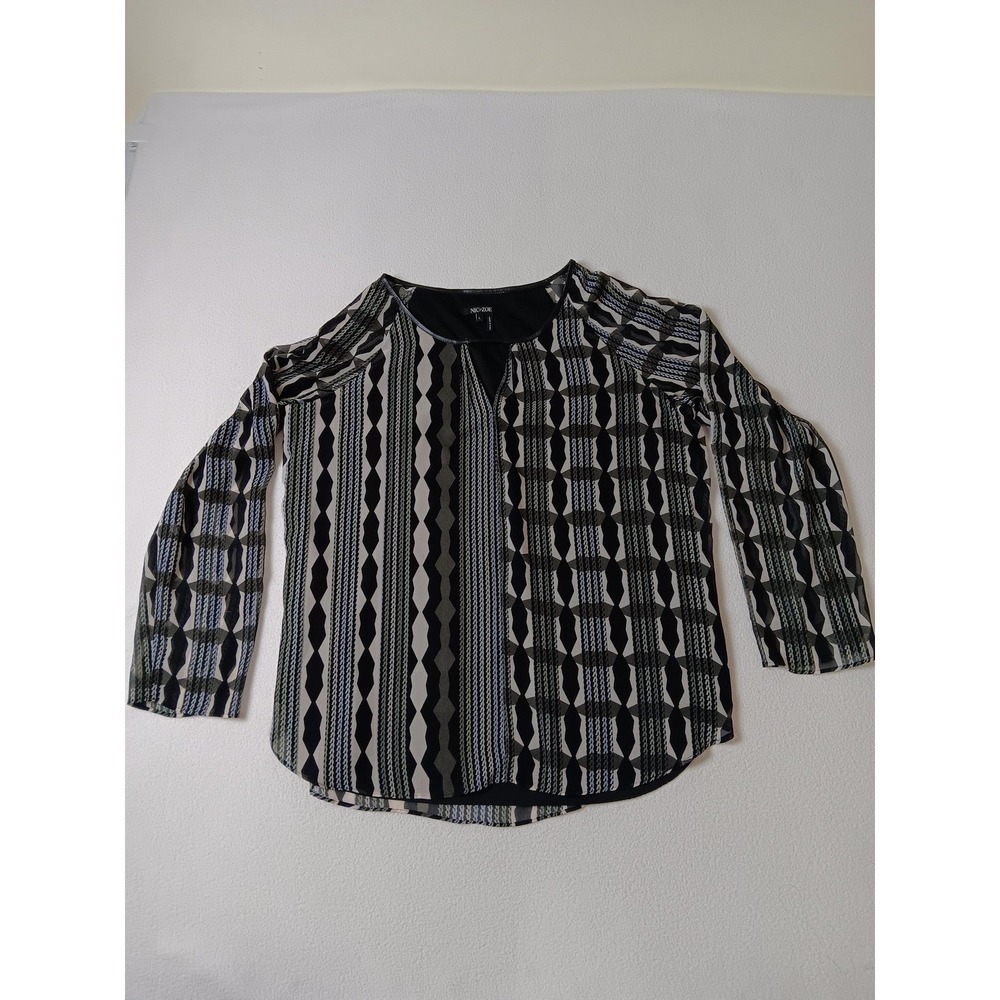 NIC+ZOE Blouse Womens L Multicolor Geometric Tunic 3/4 Sleeve Chiffon Lined